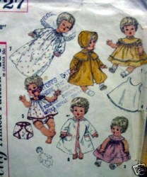 4727  SIMPLICITY 20", 18", 12''  BETSY WETSY DOLL DRESS, COAT, HAT, UNDIES PATTERN
